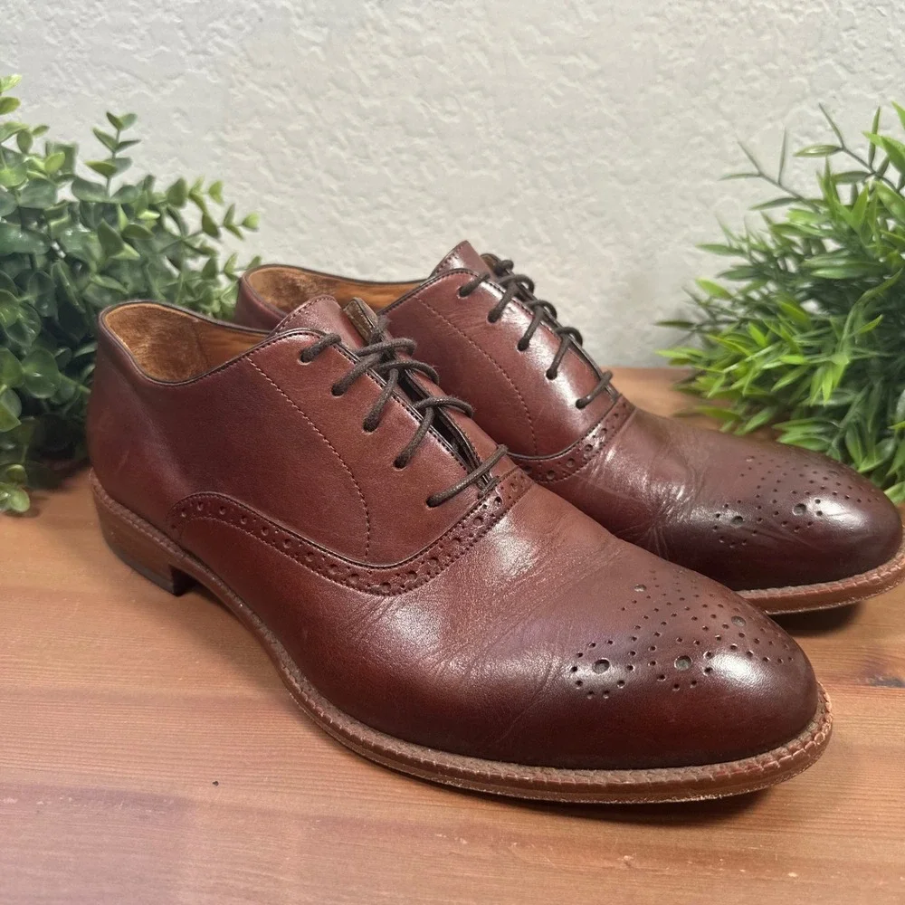 Beckett Simonon Men Brent Oxfords Brown Leather Medallion Toe Dress Shoes Size 9